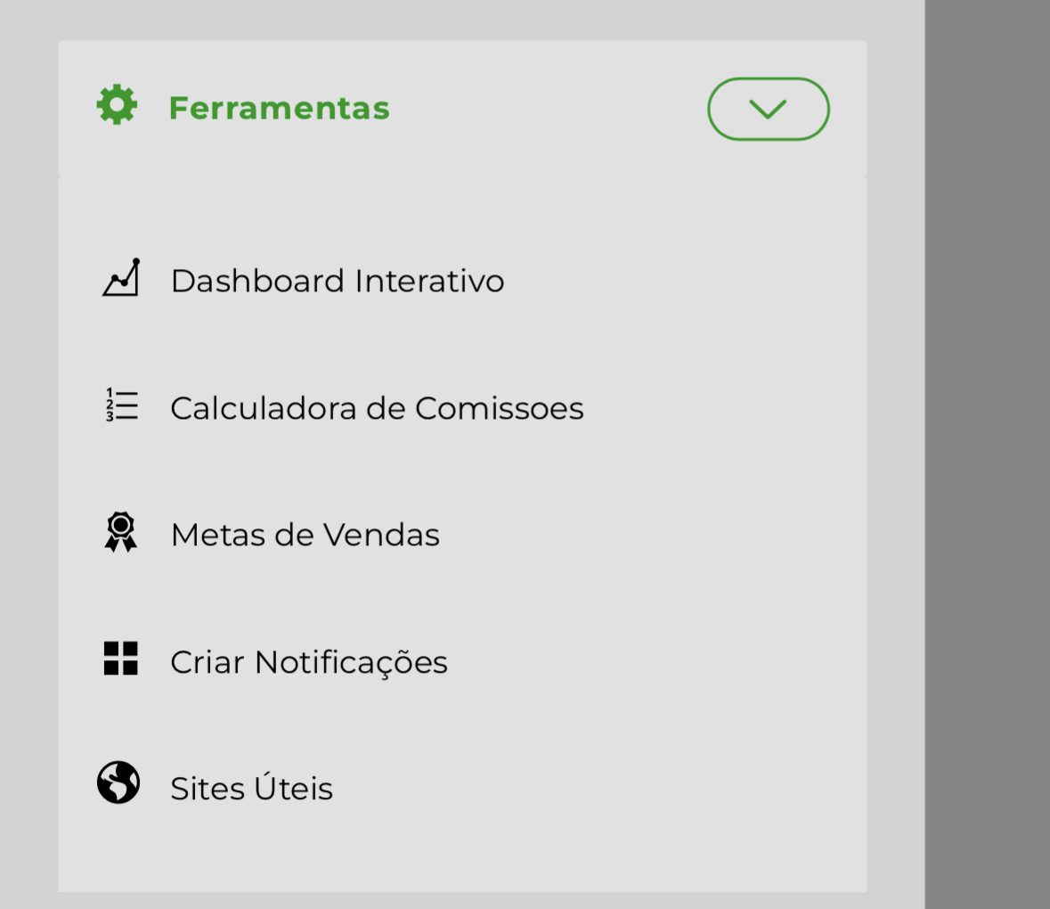 Novo menu de ferramentas
